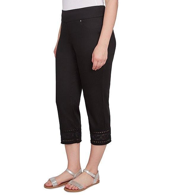 Ruby Rd. Petite Size Tencel ™ Embroidered Lotus Lace Hem Pull-On Pants Product Image