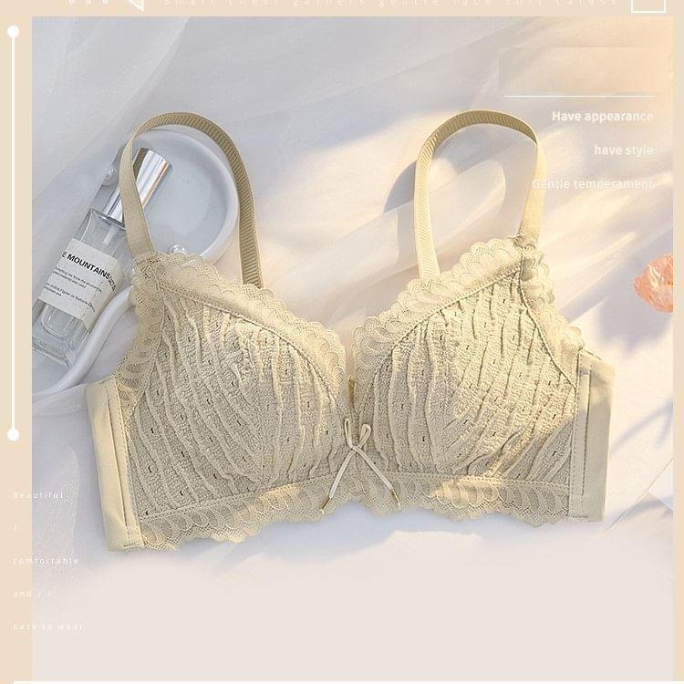 Plain Bow Lace Trim Wireless Bra / Panty / Set Product Image