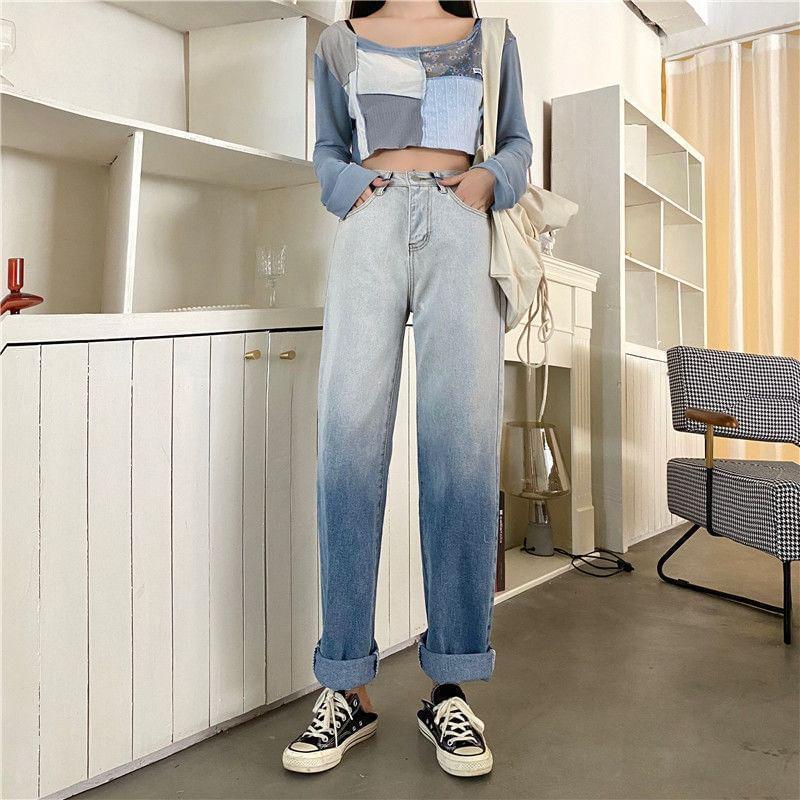 High Rise Gradient Straight Leg Jeans Product Image