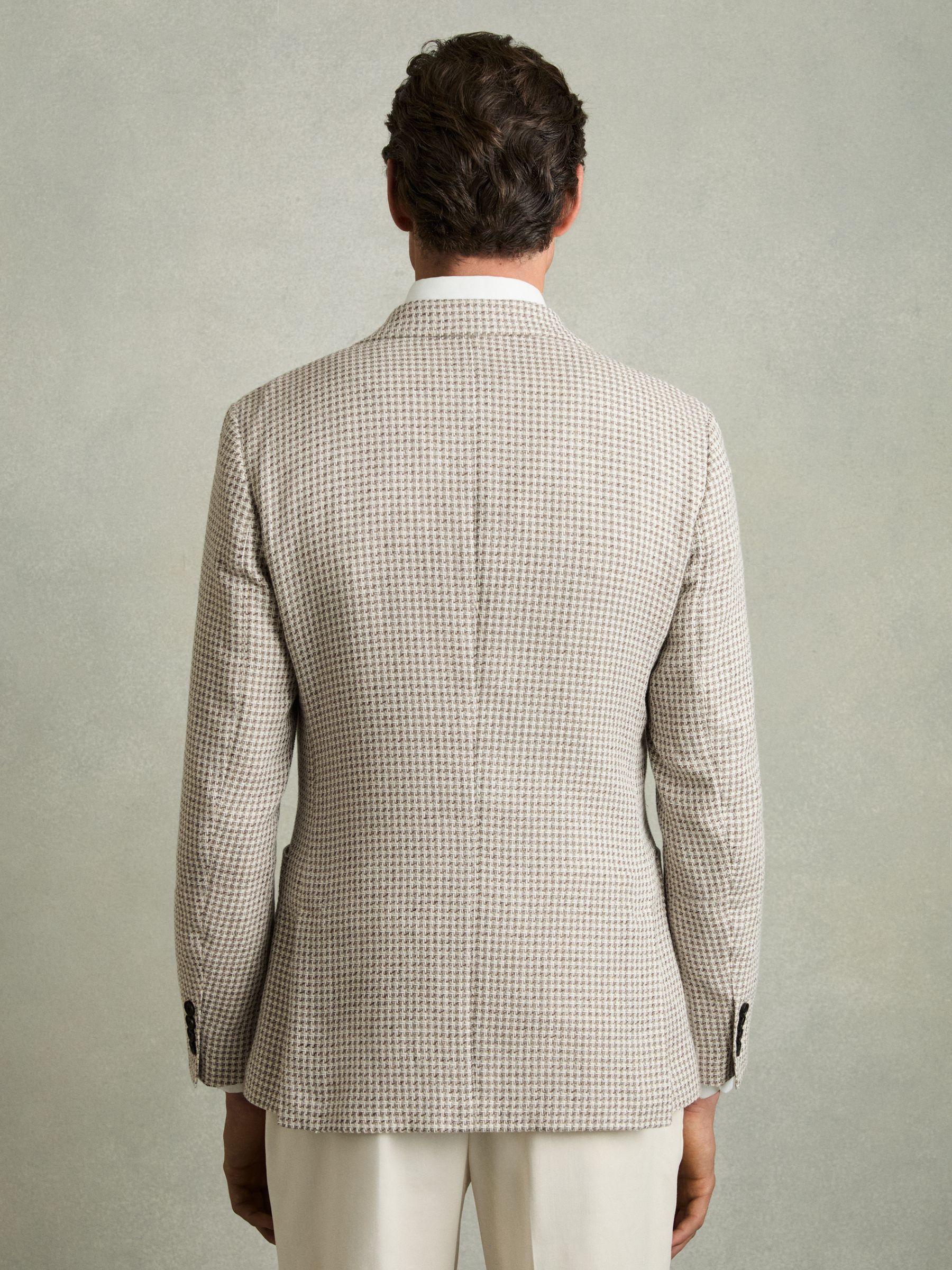 Slim Fit Linen Single Breasted Check Suit Blazer in Oatmeal Product Image