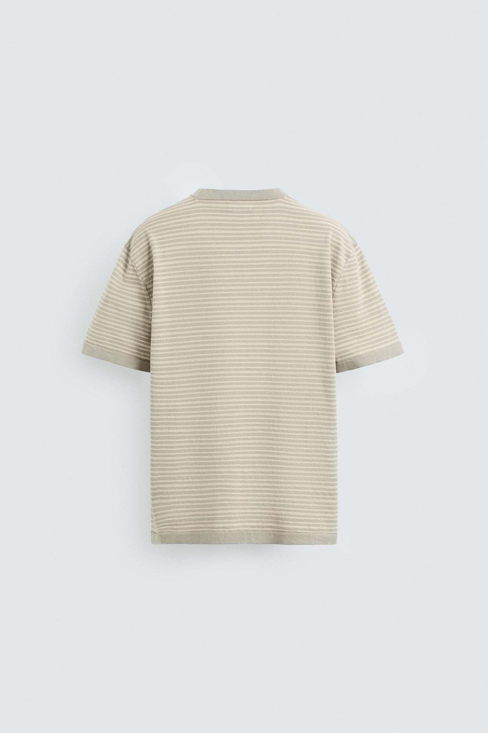 STRIPED COTTON LINEN KNIT T-SHIRT Product Image