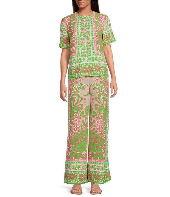 Trina Turk Federer Woven Placed Print Flat Front Drape Wide Leg Pants Product Image