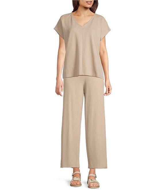 Eileen Fisher Organic Cotton Slub Rib Knit V-Neck Cap Sleeve Square Top Product Image