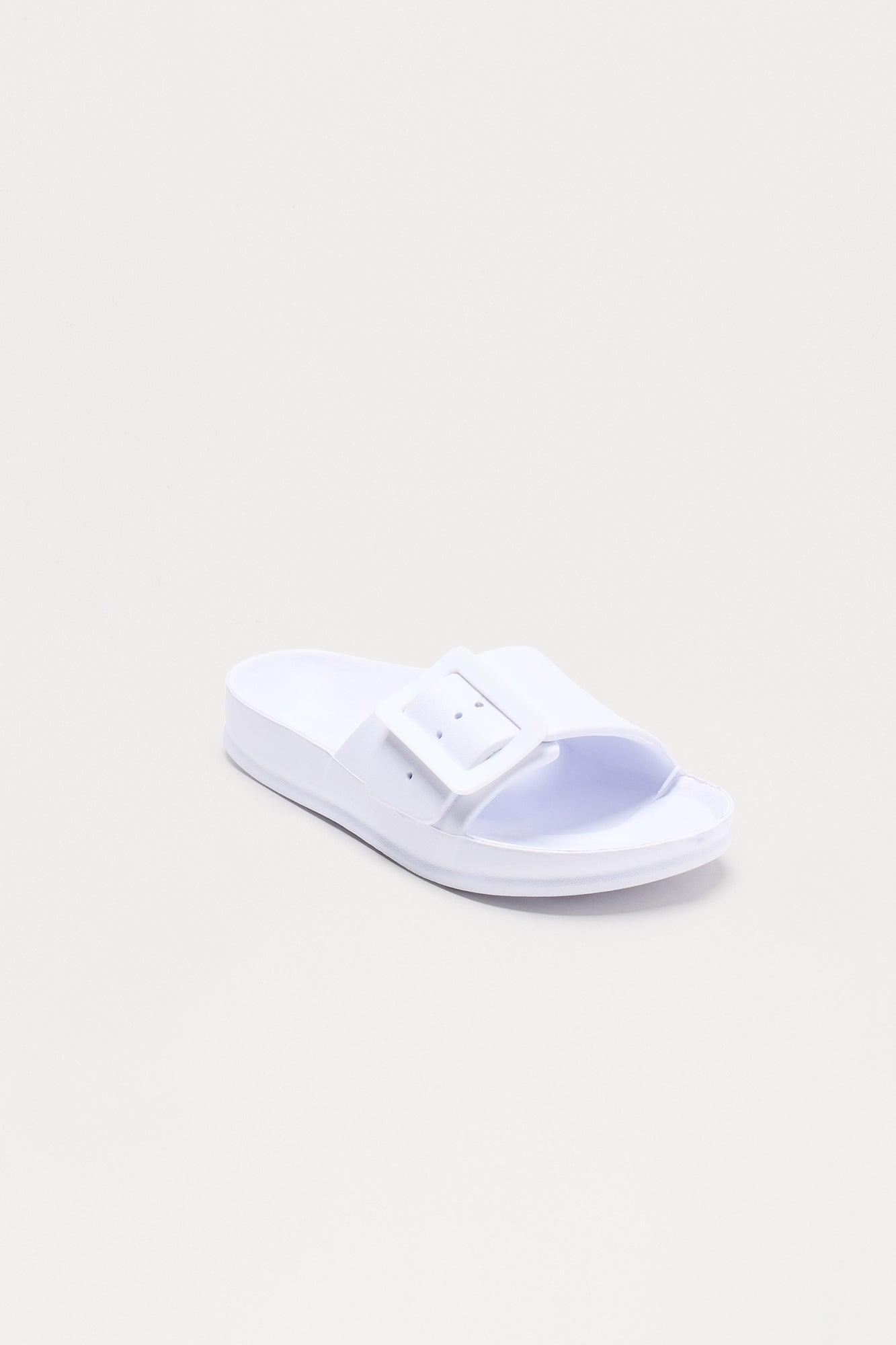 Roi Buckle Slides - White Female Product Image