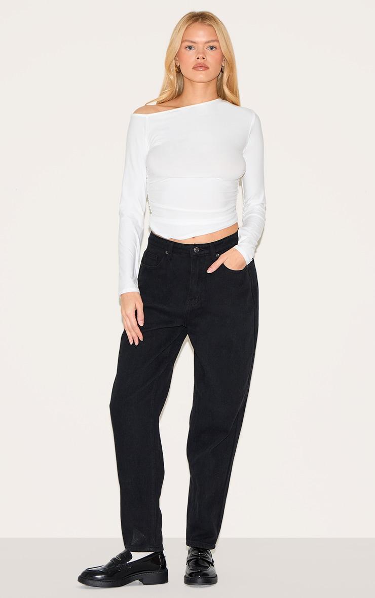  White Soft Touch Jersey Ruche Side Long Top Product Image