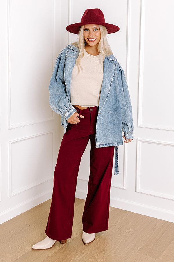 The Phoebe High Waist Wide Leg Pants in Wine Product Image