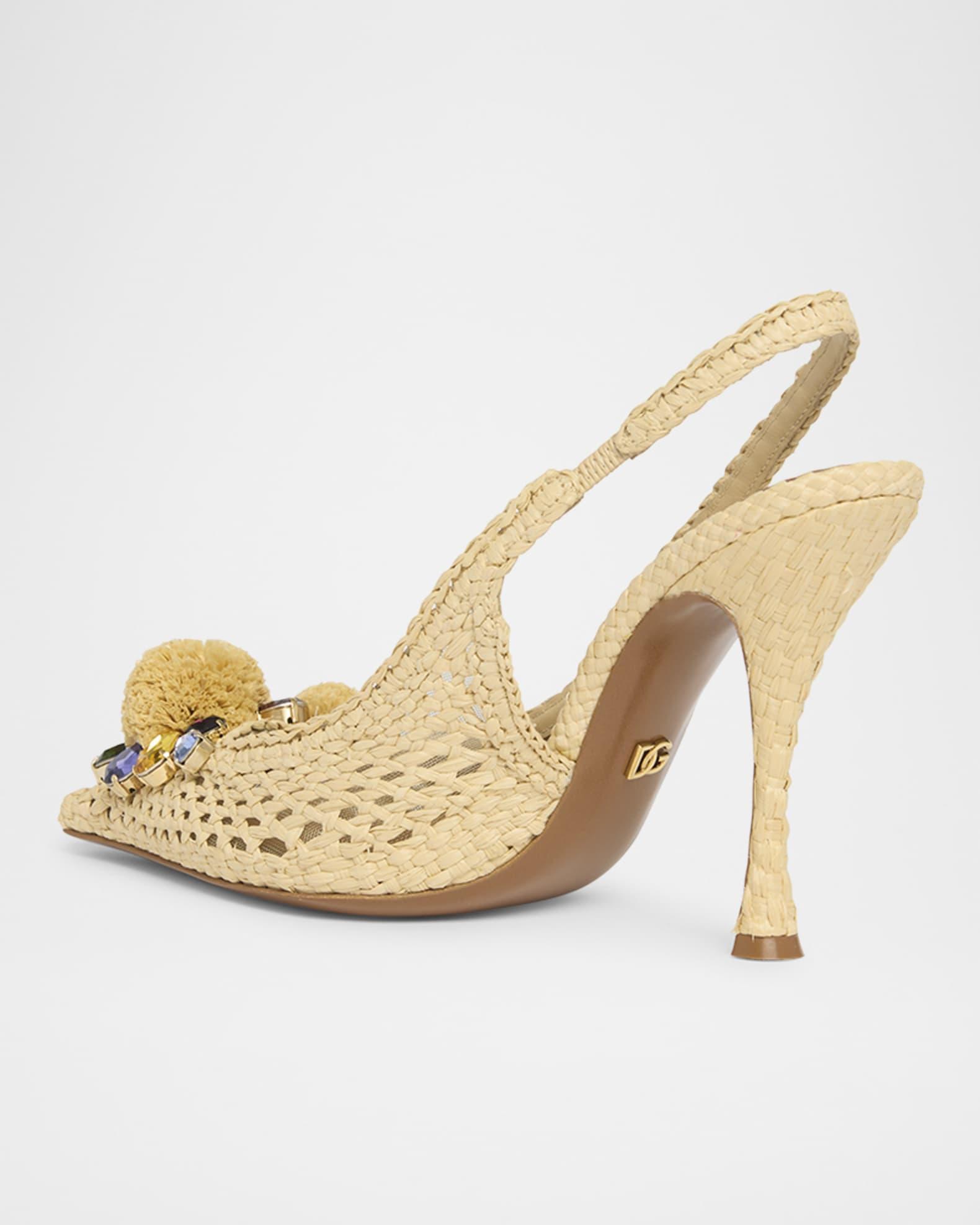 Raffia Crochet PomPom Slingback Pumps Product Image