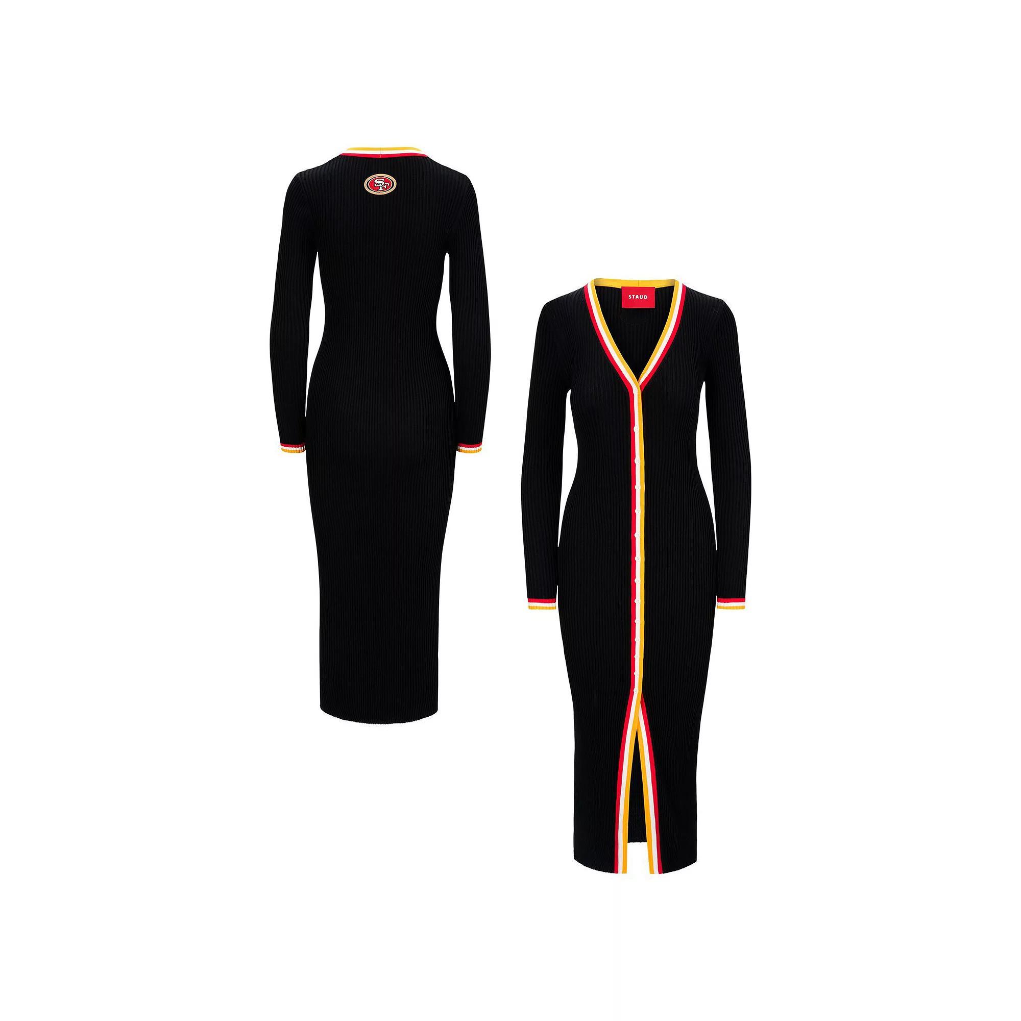 Women's STAUD College Navy Seattle Seahawks Shoko Knit Button-Up V-Neck Sweater Dress,  Product Image