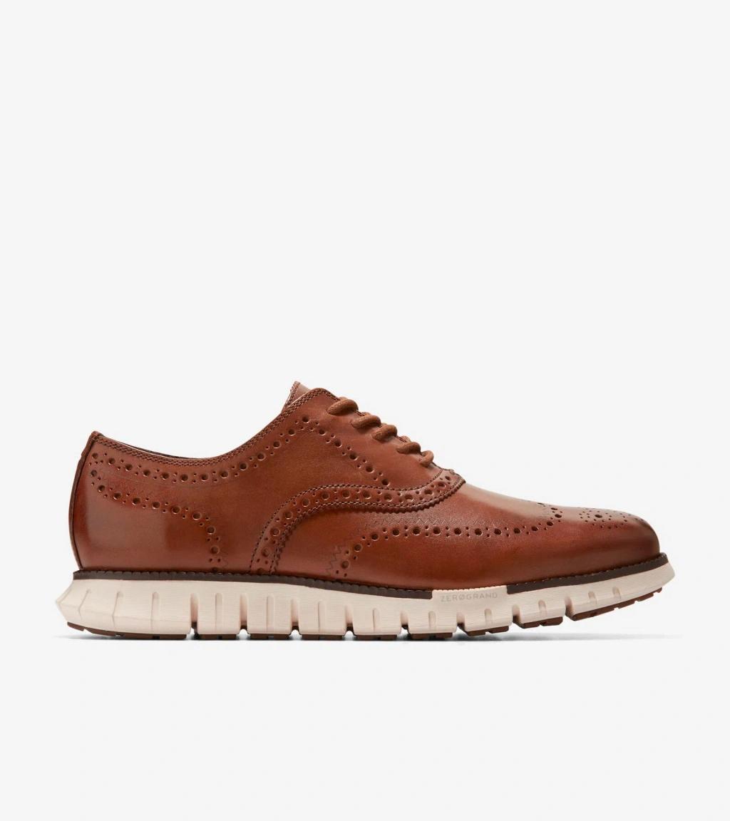 COLE HAAN Mens Tan Zerøgrand Wingtip Leather Oxford Shoes In British Tan-ivory Product Image