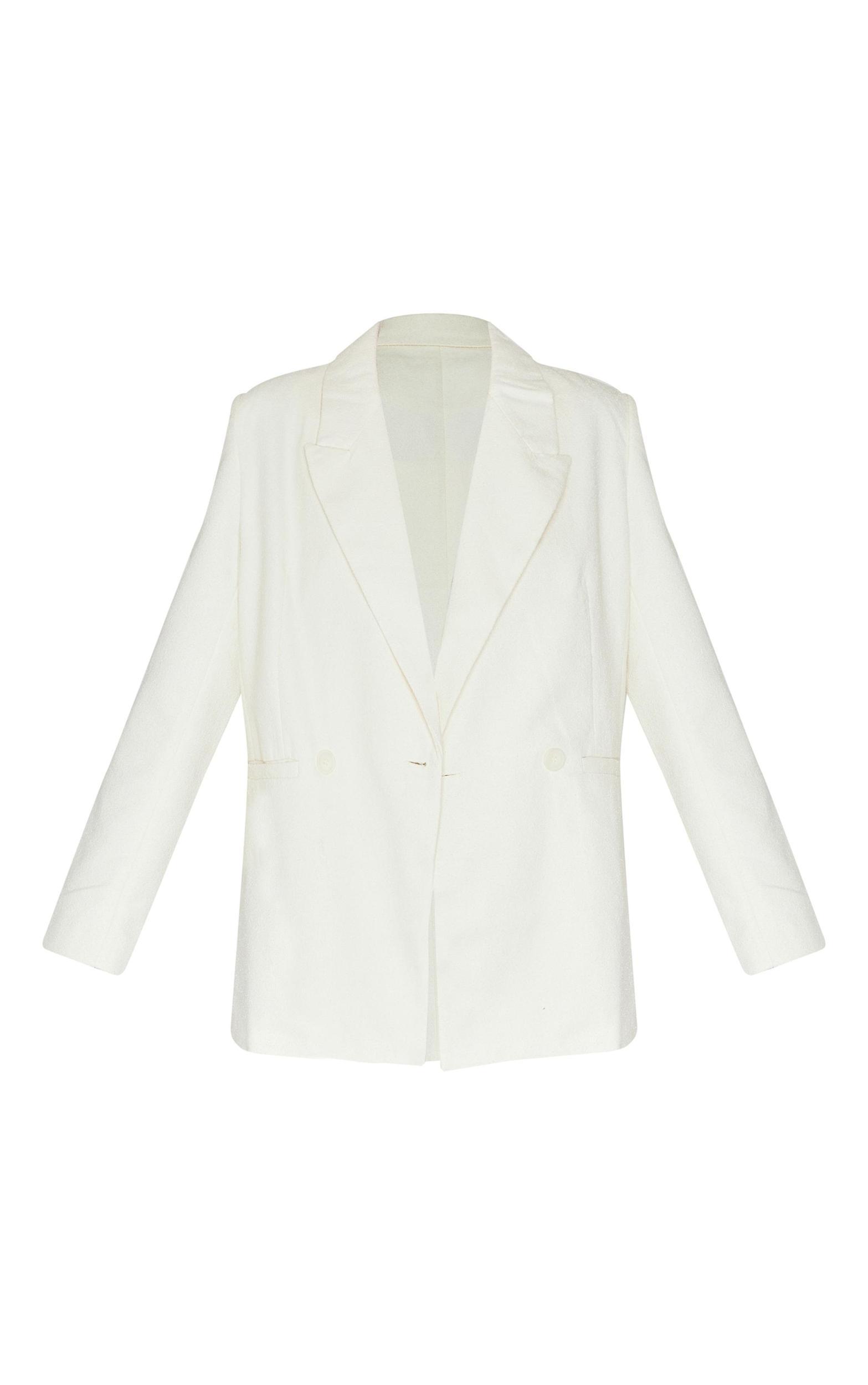 Cream Textured Oversized Drop Shoulder Blazer Product Image