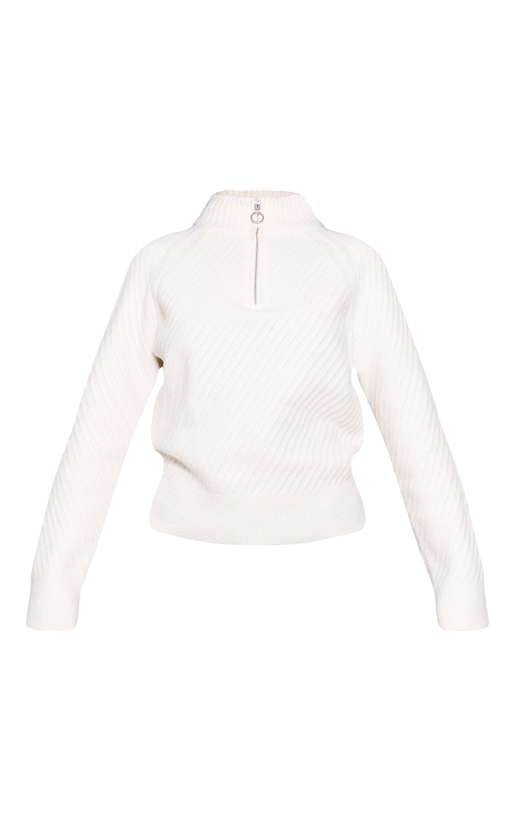 Cream Ripple Knit Half Zip Sweater Product Image