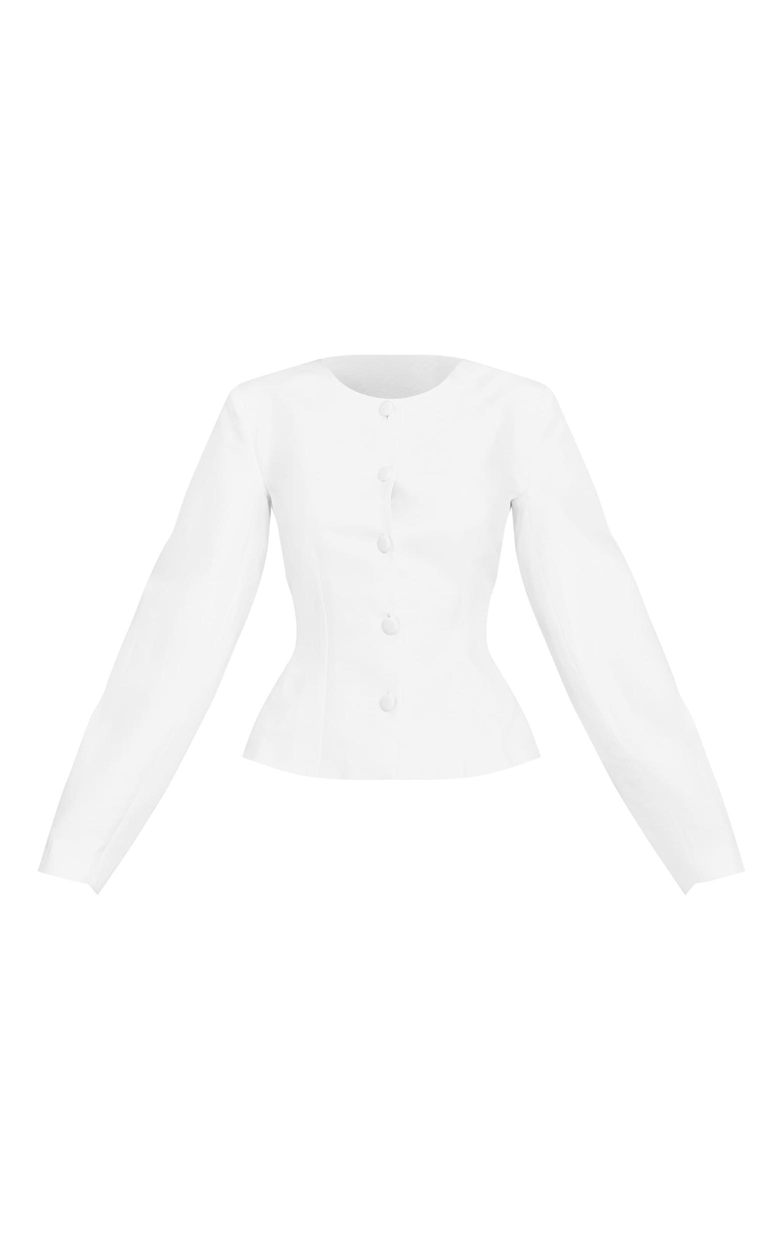 Petite White Woven Cinched Waist Cocoon Sleeve Button Up Blazer Product Image