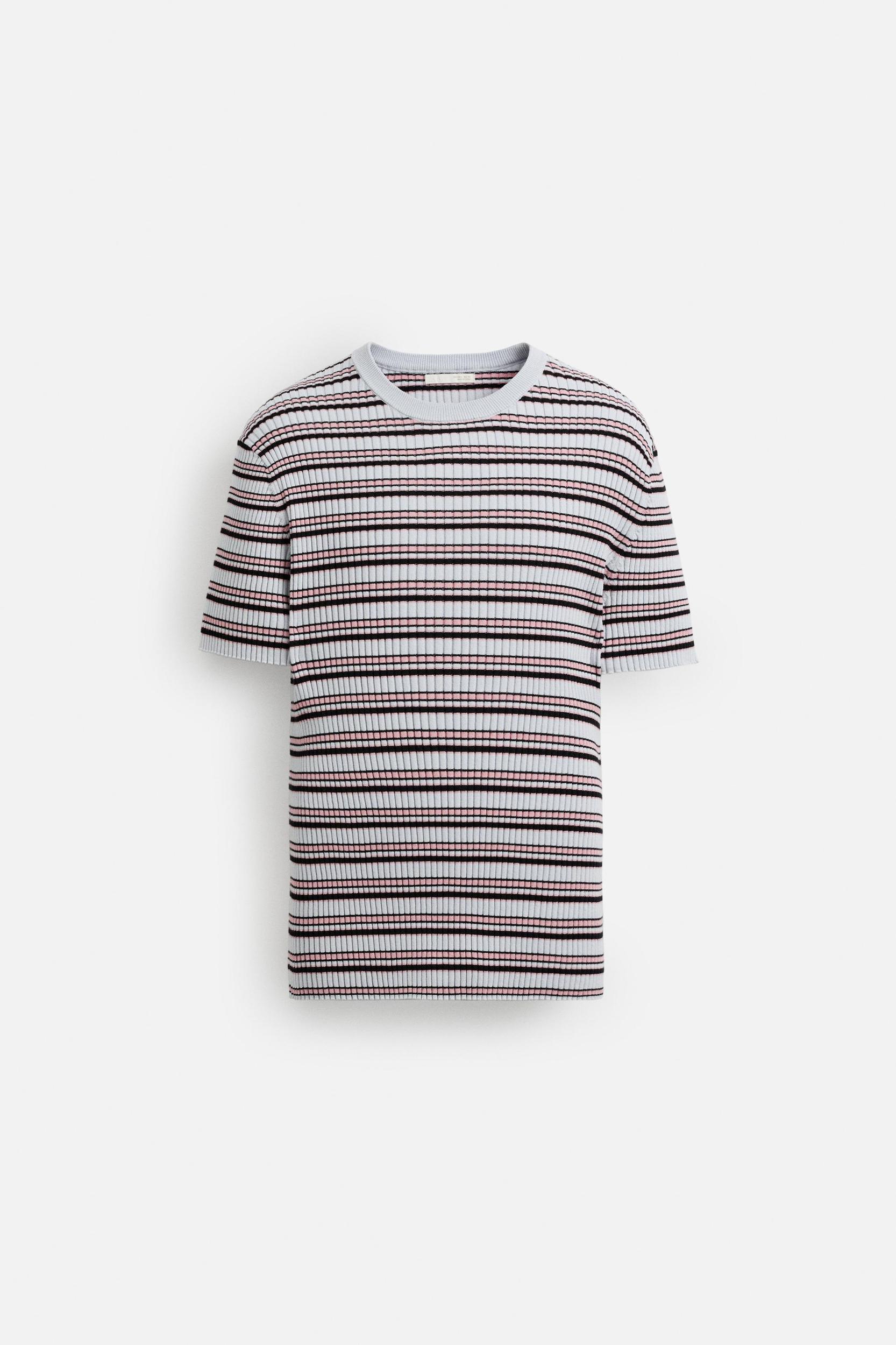 STRIPED RIBBED KNIT T-SHIRT Product Image