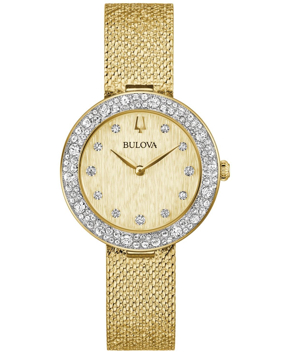 Bulova Womens Crystal Two Hand Gold Tone Stainless Steel Mesh Bracelet Watch Product Image