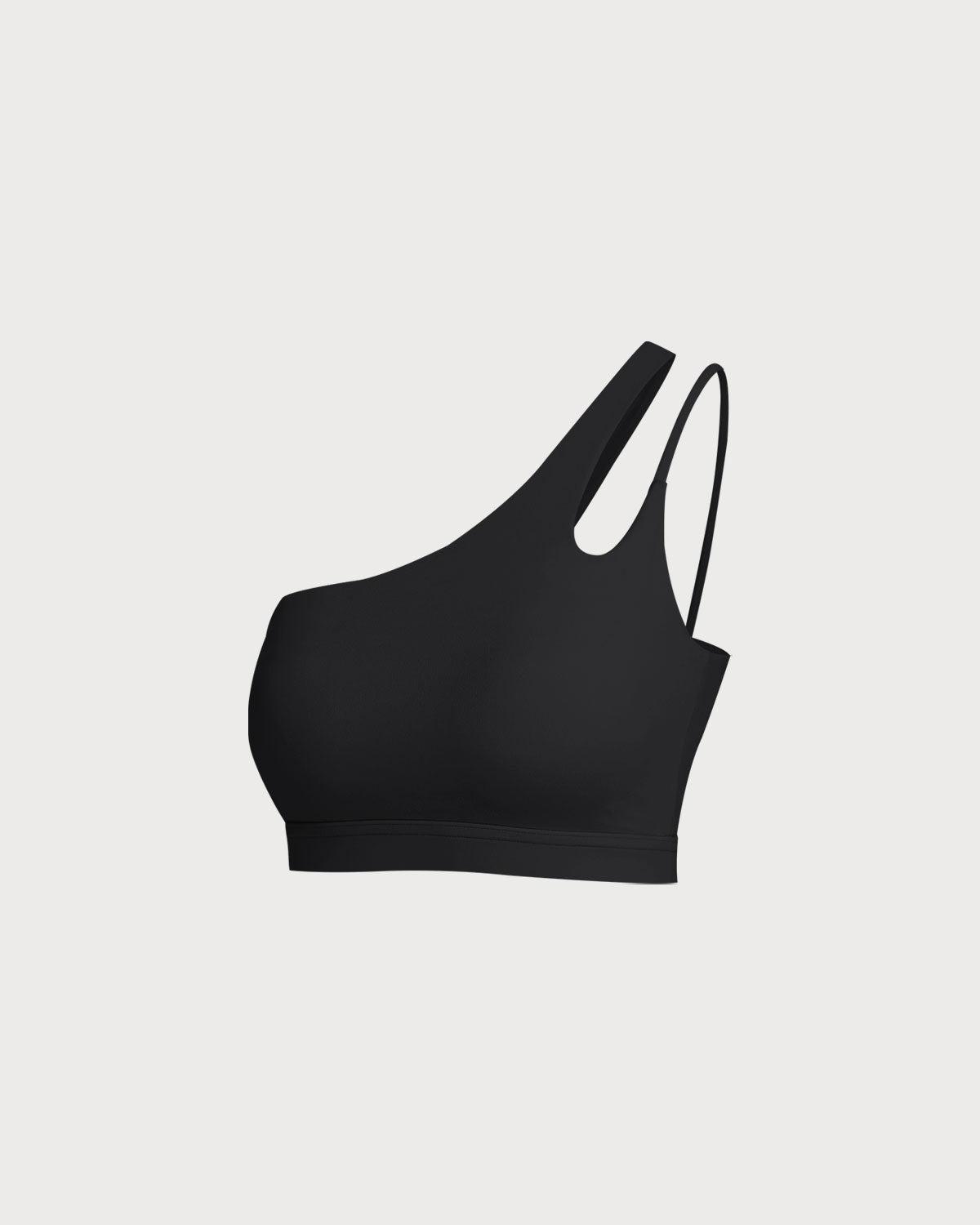 Black Cropped One Shoulder Yoga Cami Top - Light Support Product Image