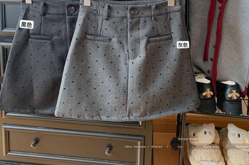 Polka-Dot High-Waist Mini Skirt Product Image