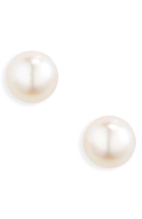 Womens 7MM White Cultured Akoya Pearl & 18K White Gold Stud Earrings Product Image