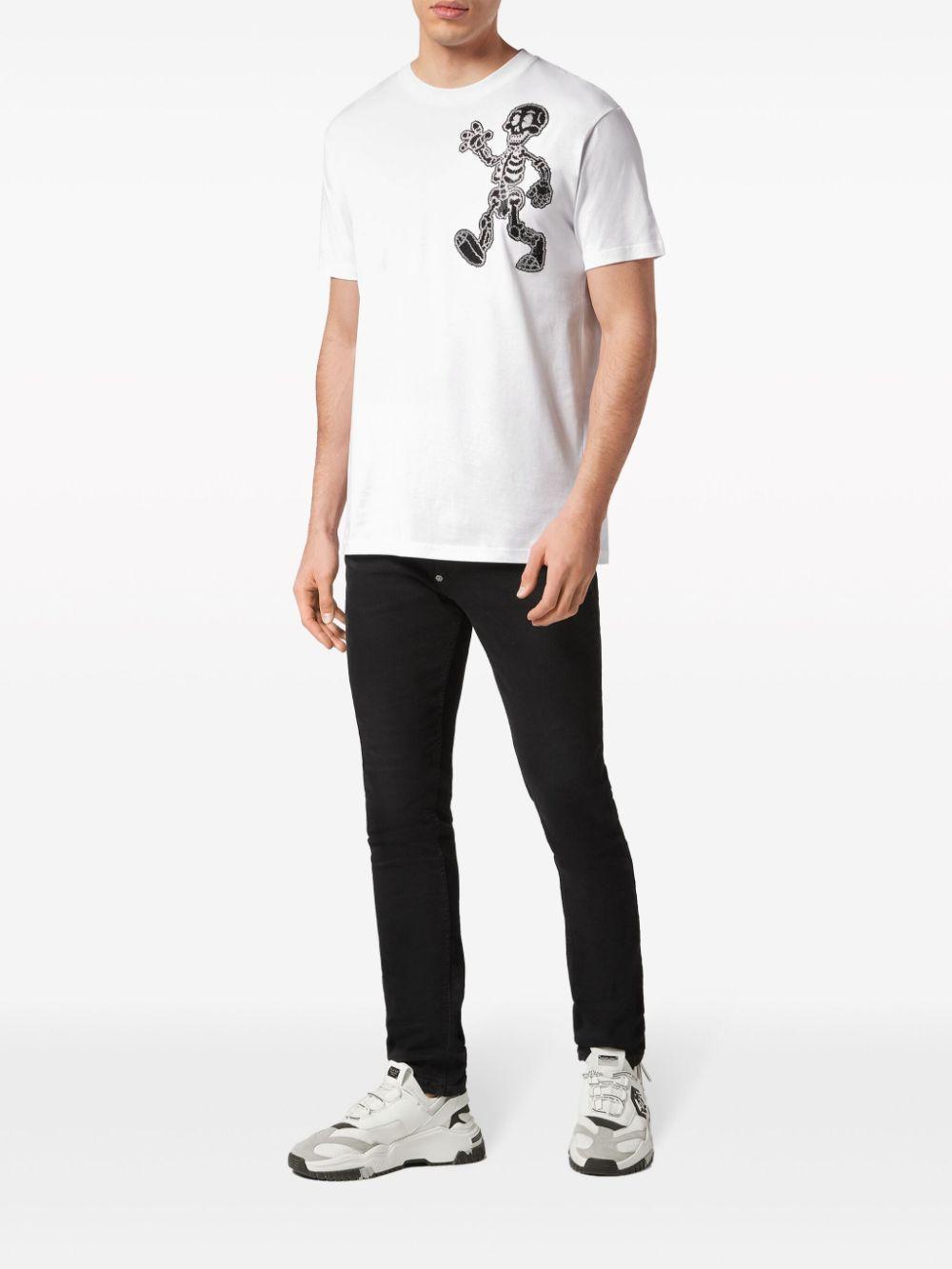 PHILIPP PLEIN Skeleton Cotton T-shirt In Weiss Product Image