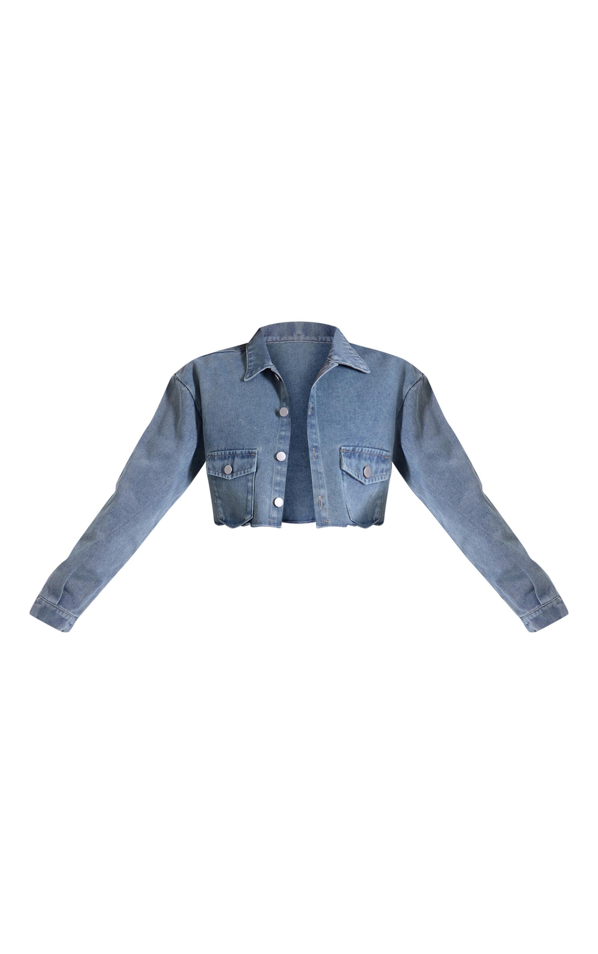 Vintage Wash Raw Edge Cropped Denim Jacket Product Image