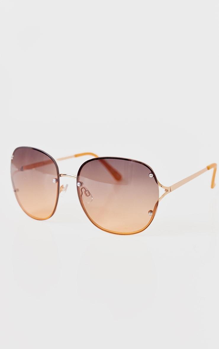 Brown Rimless Oversized Rounded Sunglasses Product Image