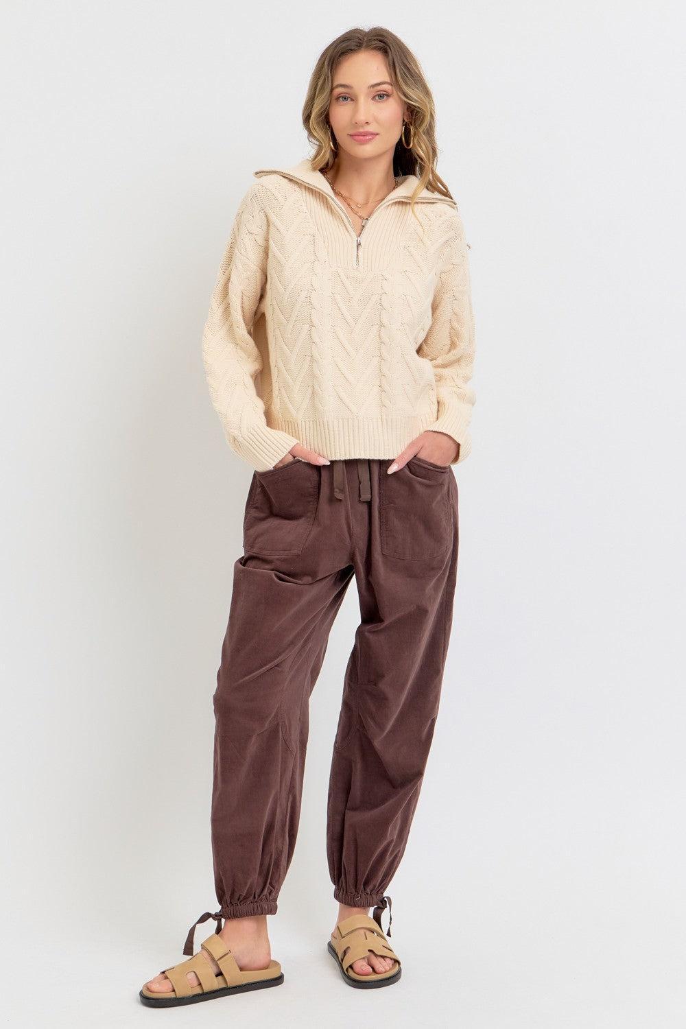 Cable Knit Zipper Front Sweater Product Image