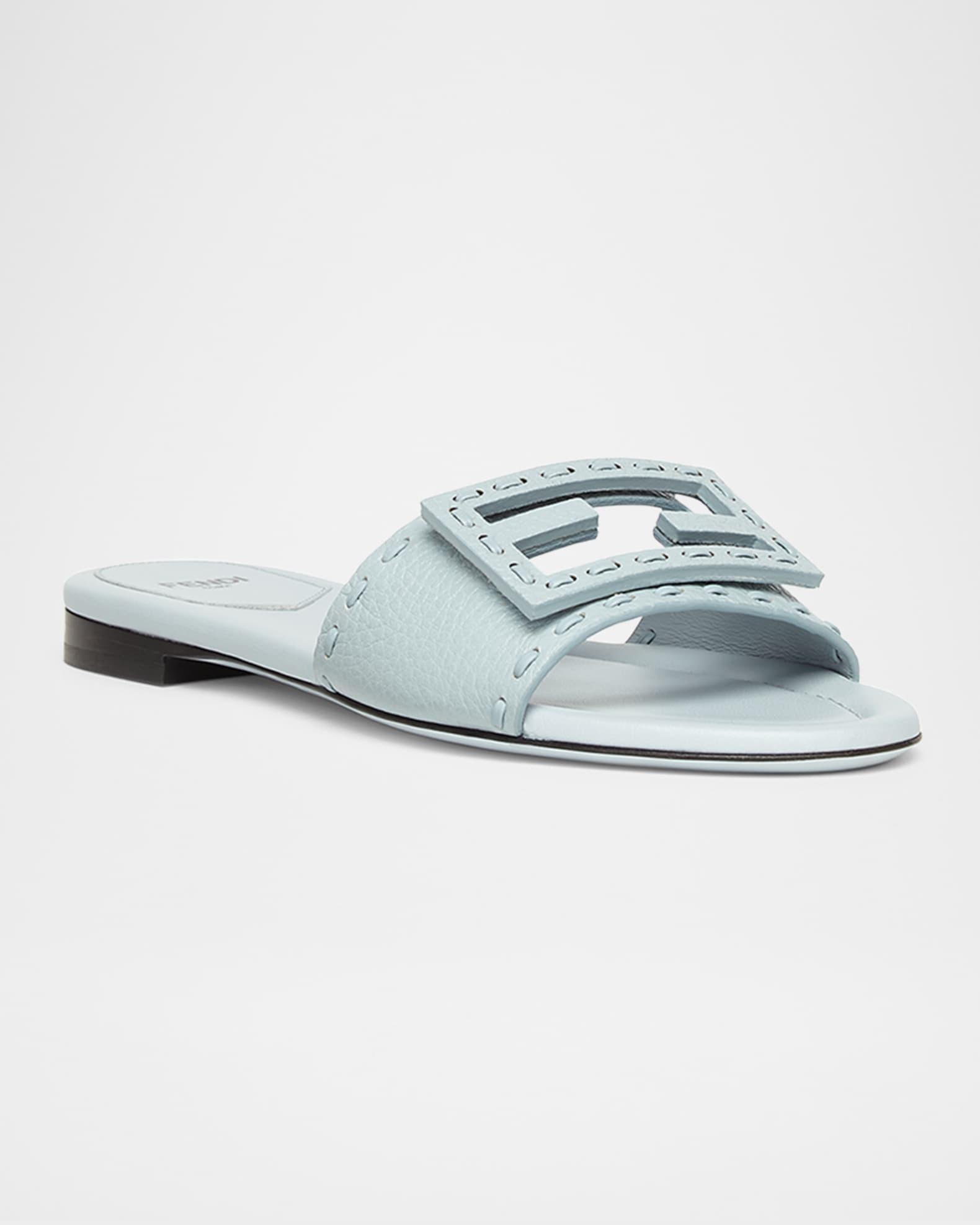 Baguette FF Leather Buckle Flat Slide Sandals Product Image