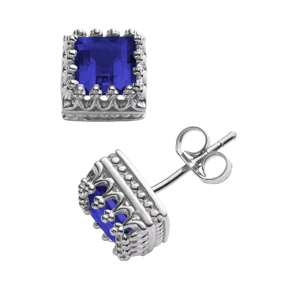 Designs by Gioelli Sterling Silver Lab-Created Sapphire Crown Stud Earrings, Women's, Blue Product Image