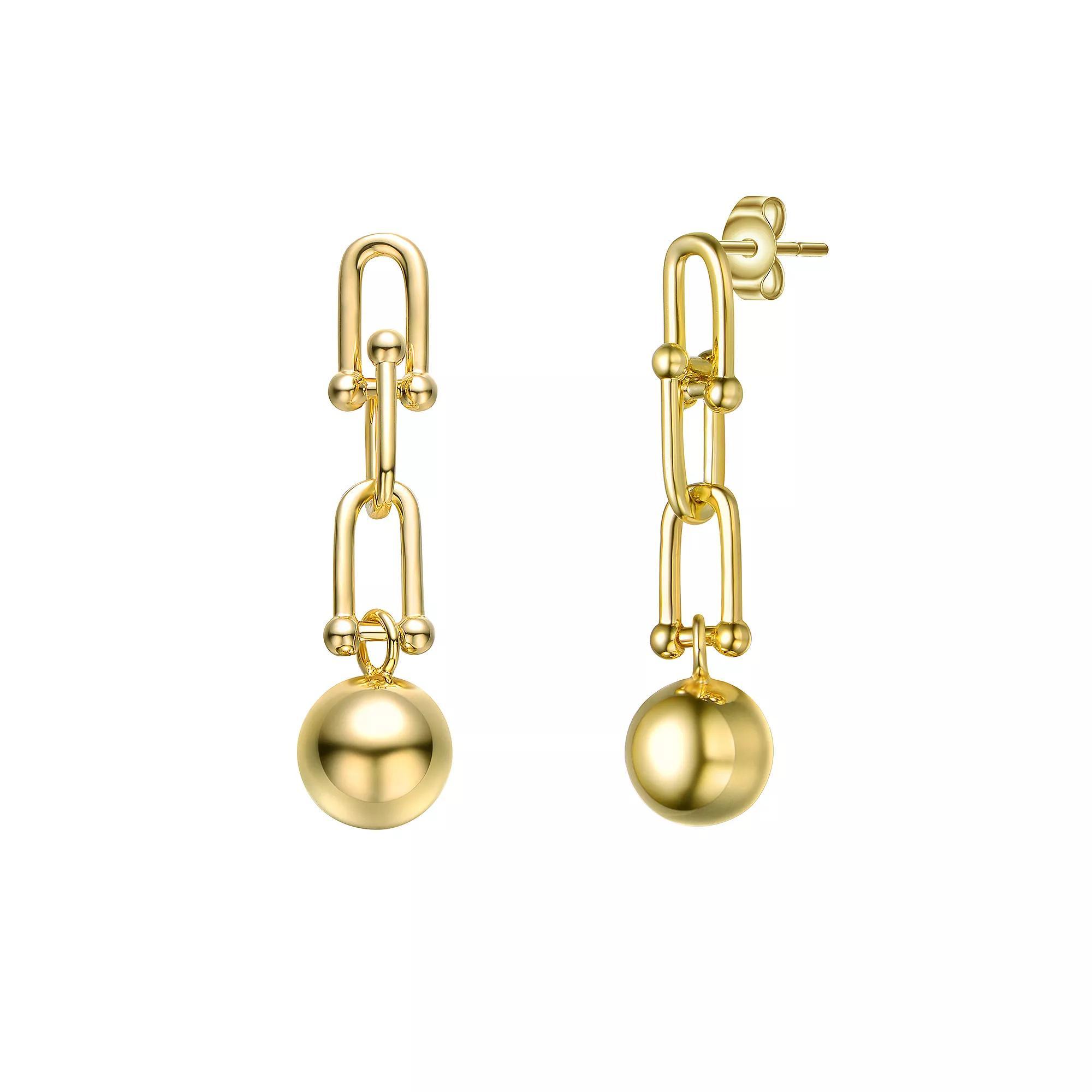14k Gold Plated Link Bead Linear Drop Earrings, Womens, Gold Tone Product Image