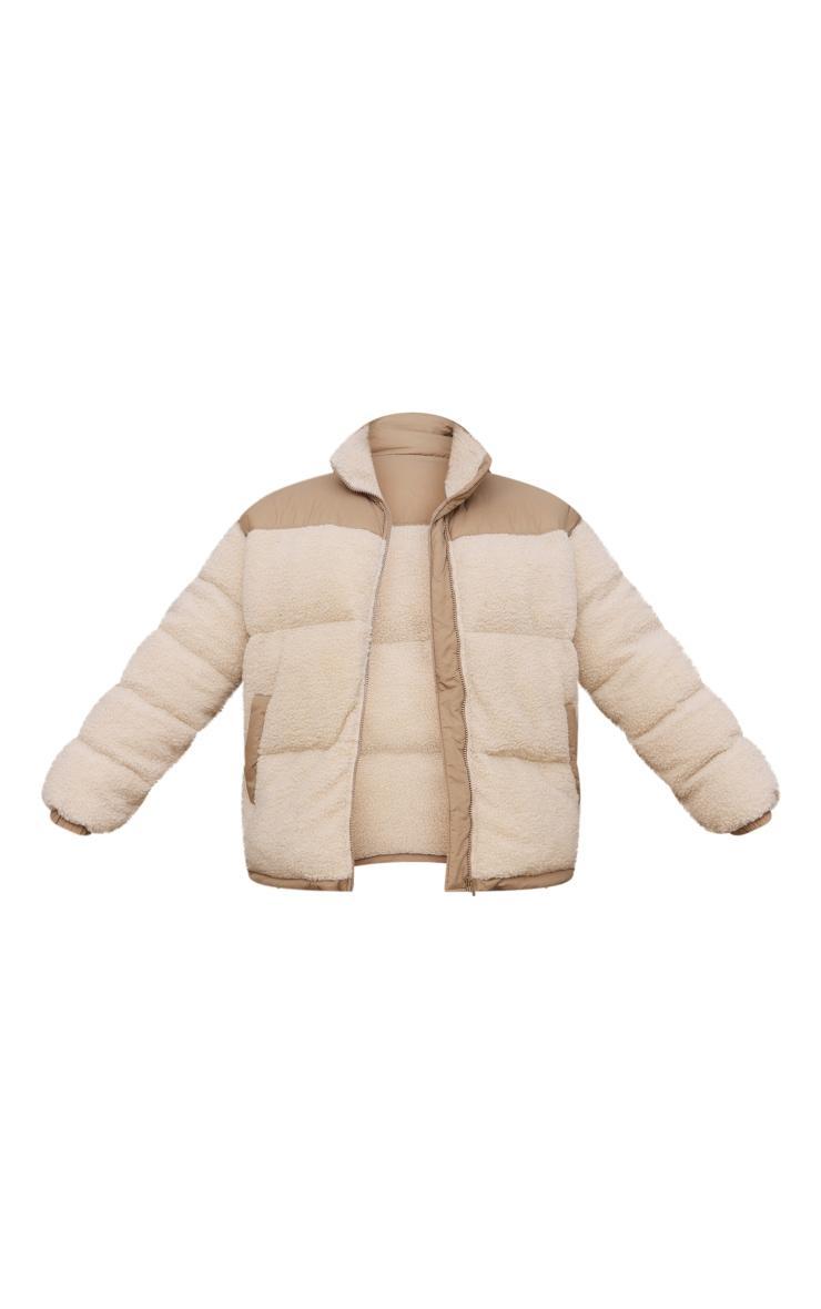 Plus Camel Borg Contrast Panelled Puffer Coat Product Image