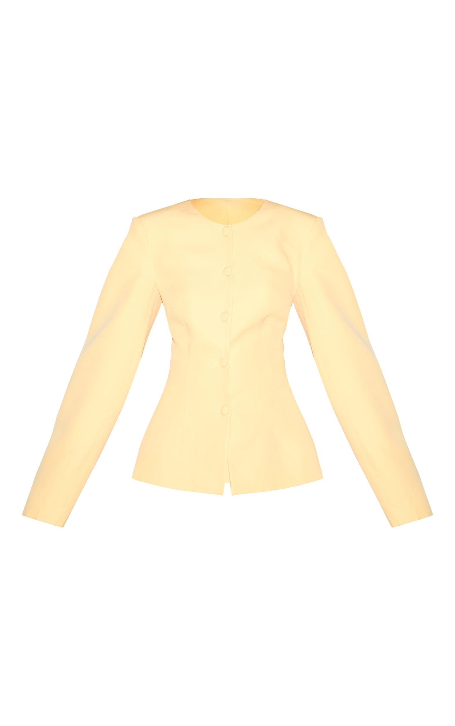  Lemon Woven Cinched Waist Cocoon Sleeve Button Up Blazer Product Image