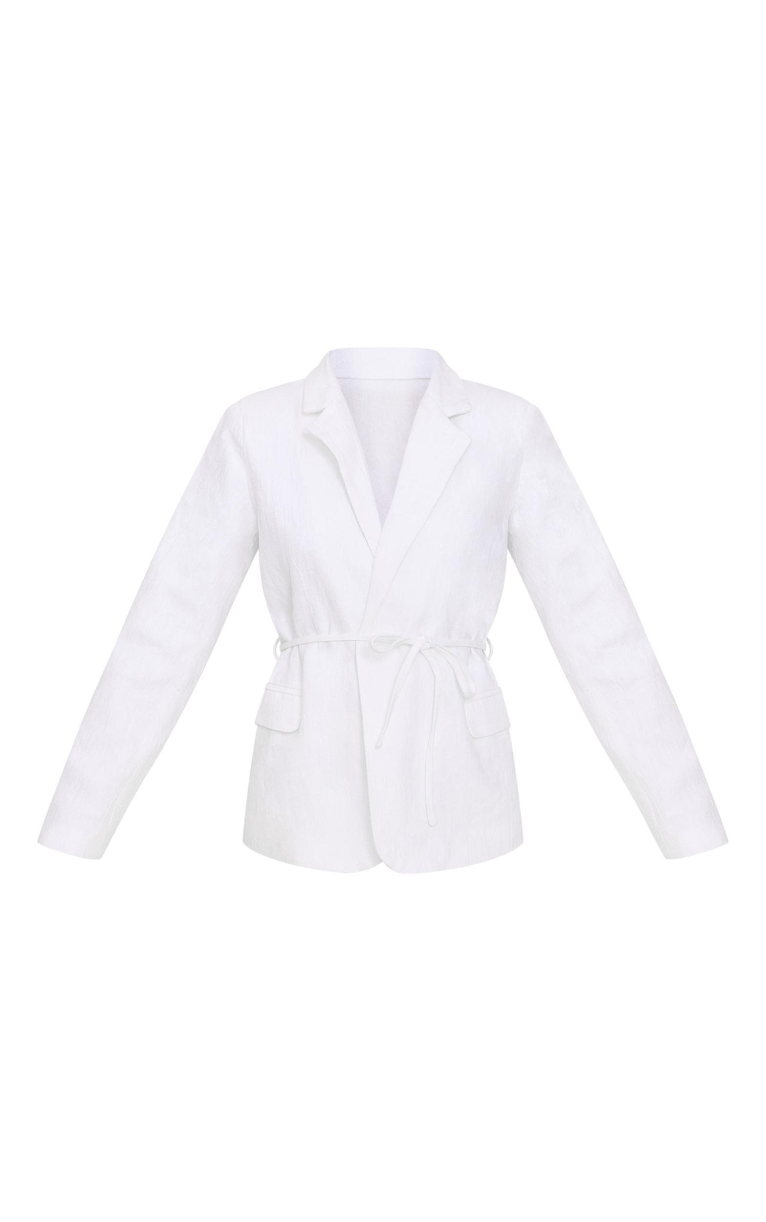 Off White Linen Look Tie Waist Blazer Product Image