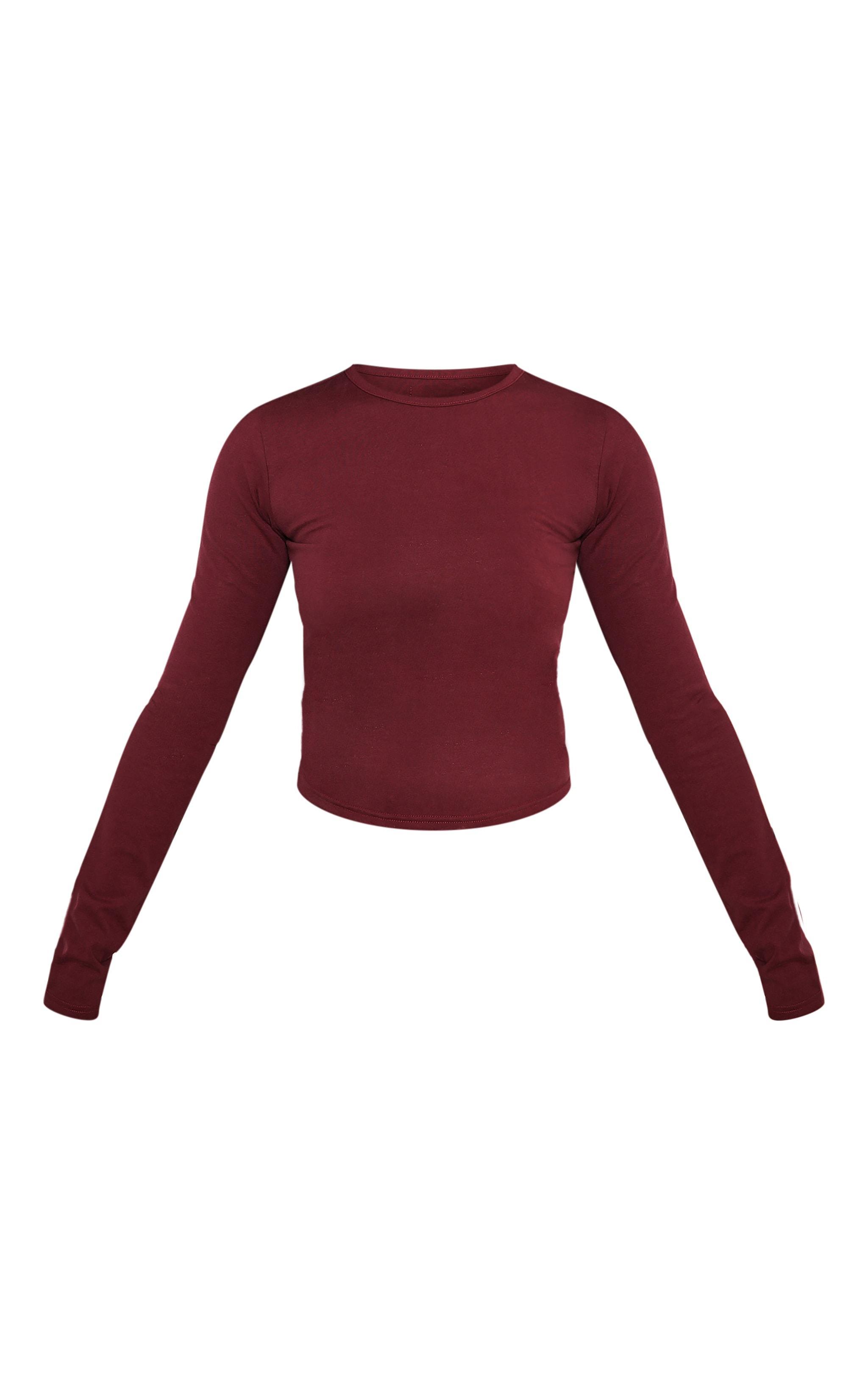 Petite Oxblood Premium Long Sleeve Cotton Fitted T-shirt Product Image