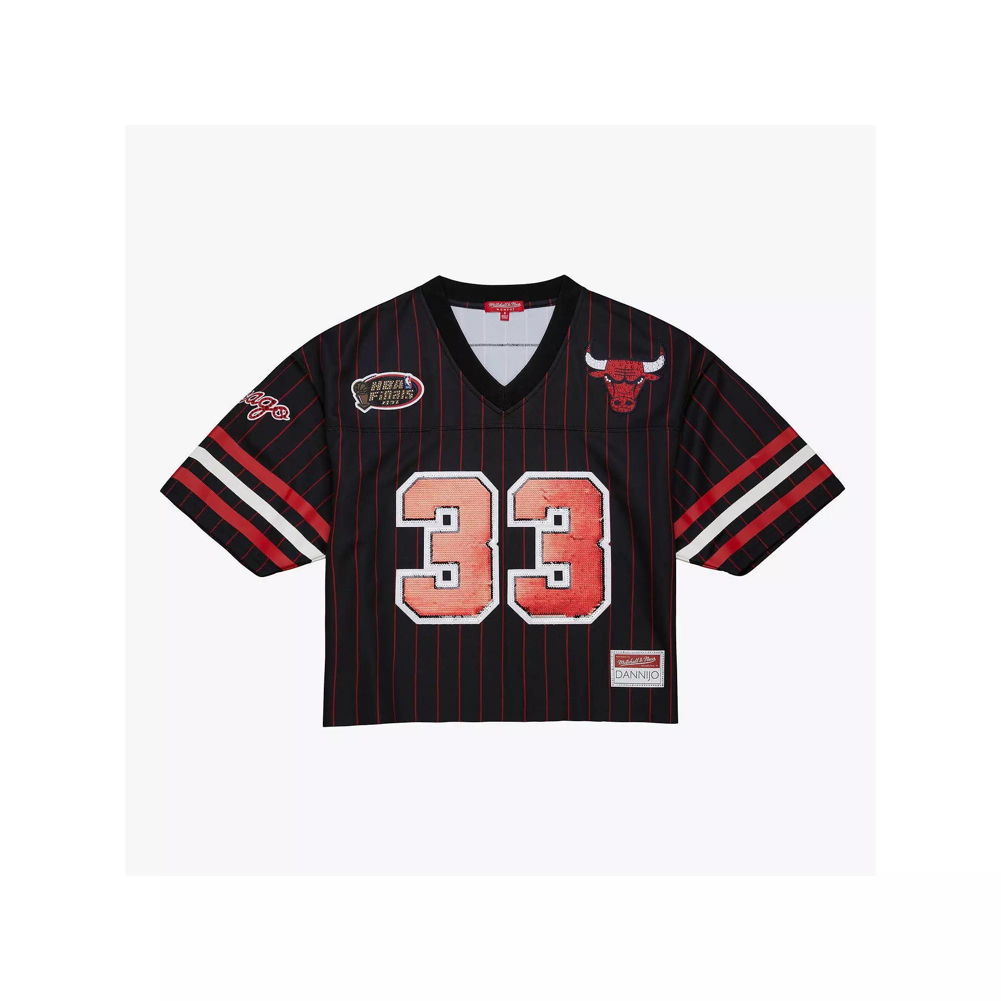 Women's Mitchell & Ness x DANNIJO Scottie Pippen Black Chicago Bulls Cropped Football Fashion Jersey, Size: Medium Product Image