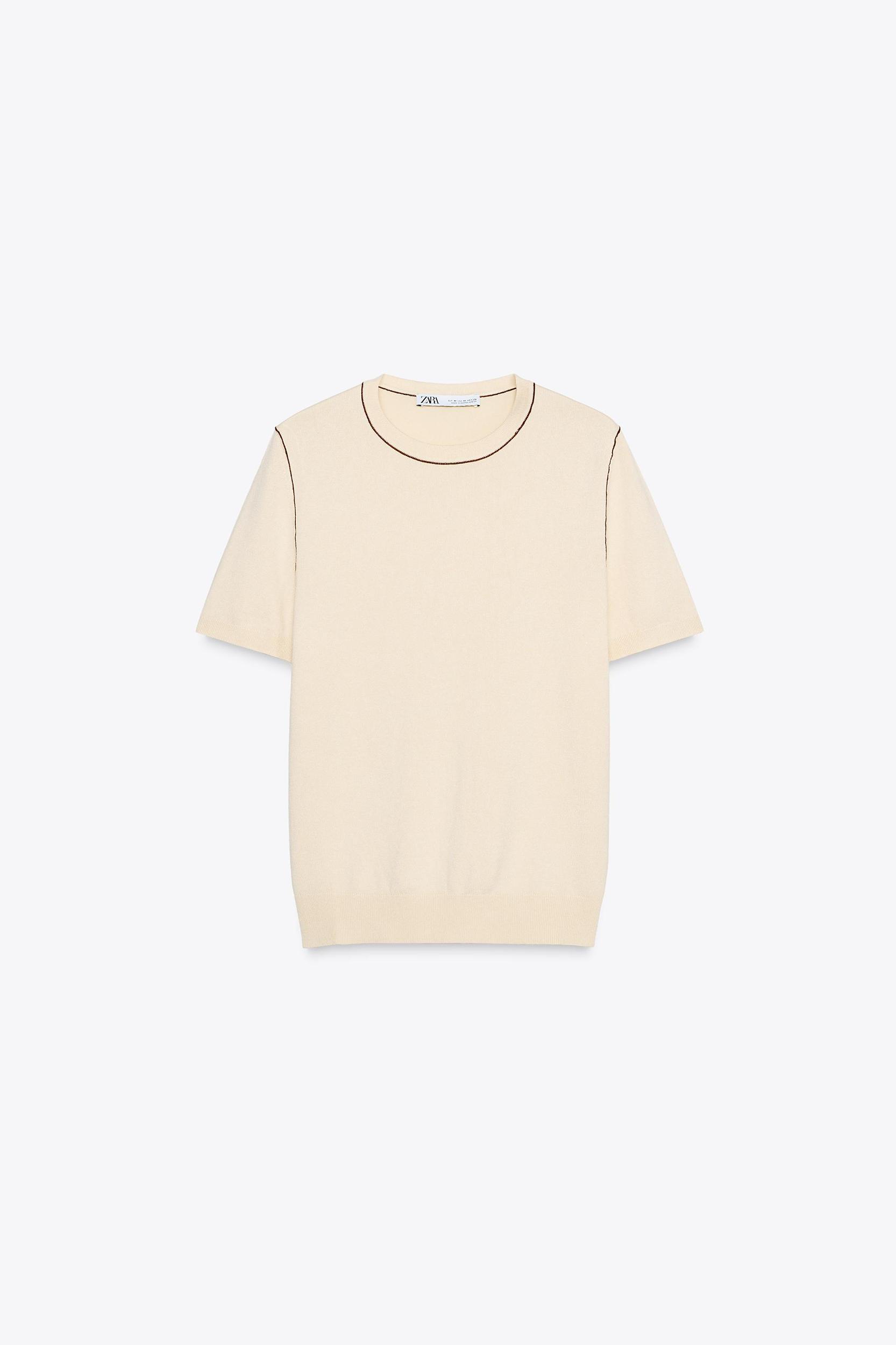 TRIMMED SHORT SLEEVE KNIT TOP Product Image