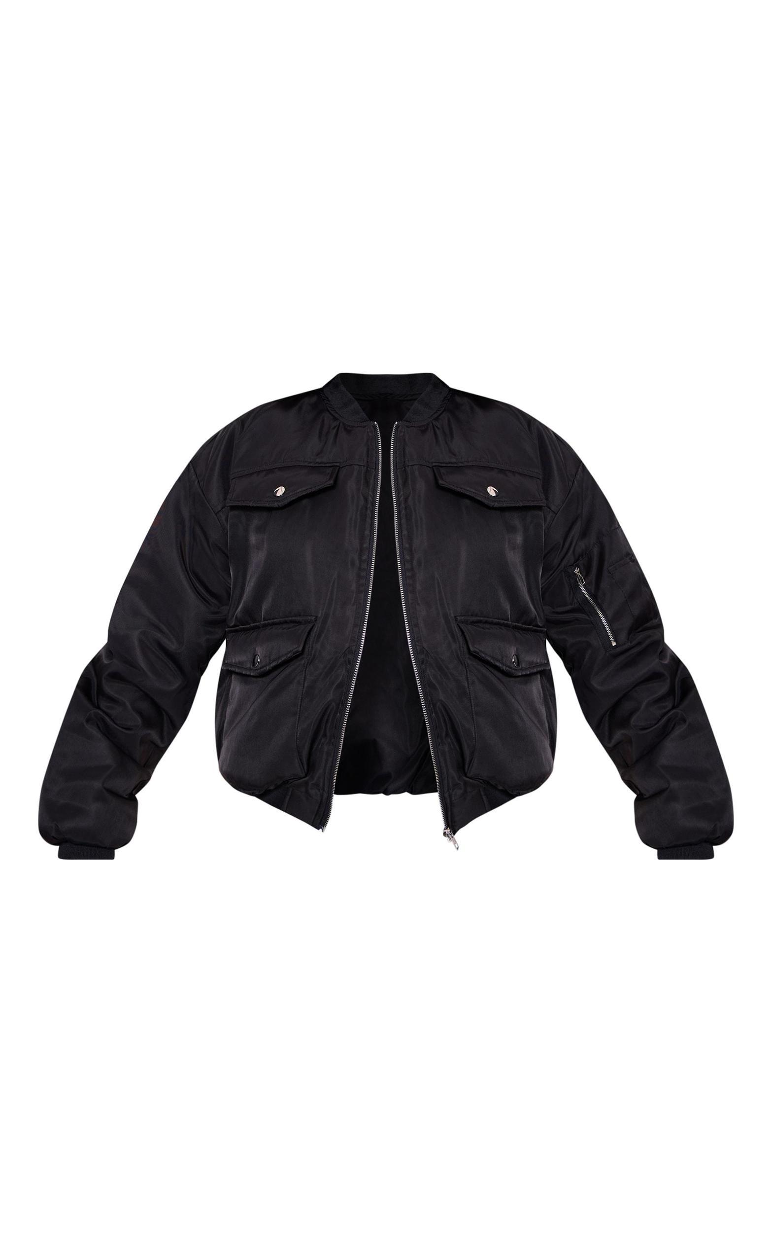 Black Oversized Bomber Jacket Product Image