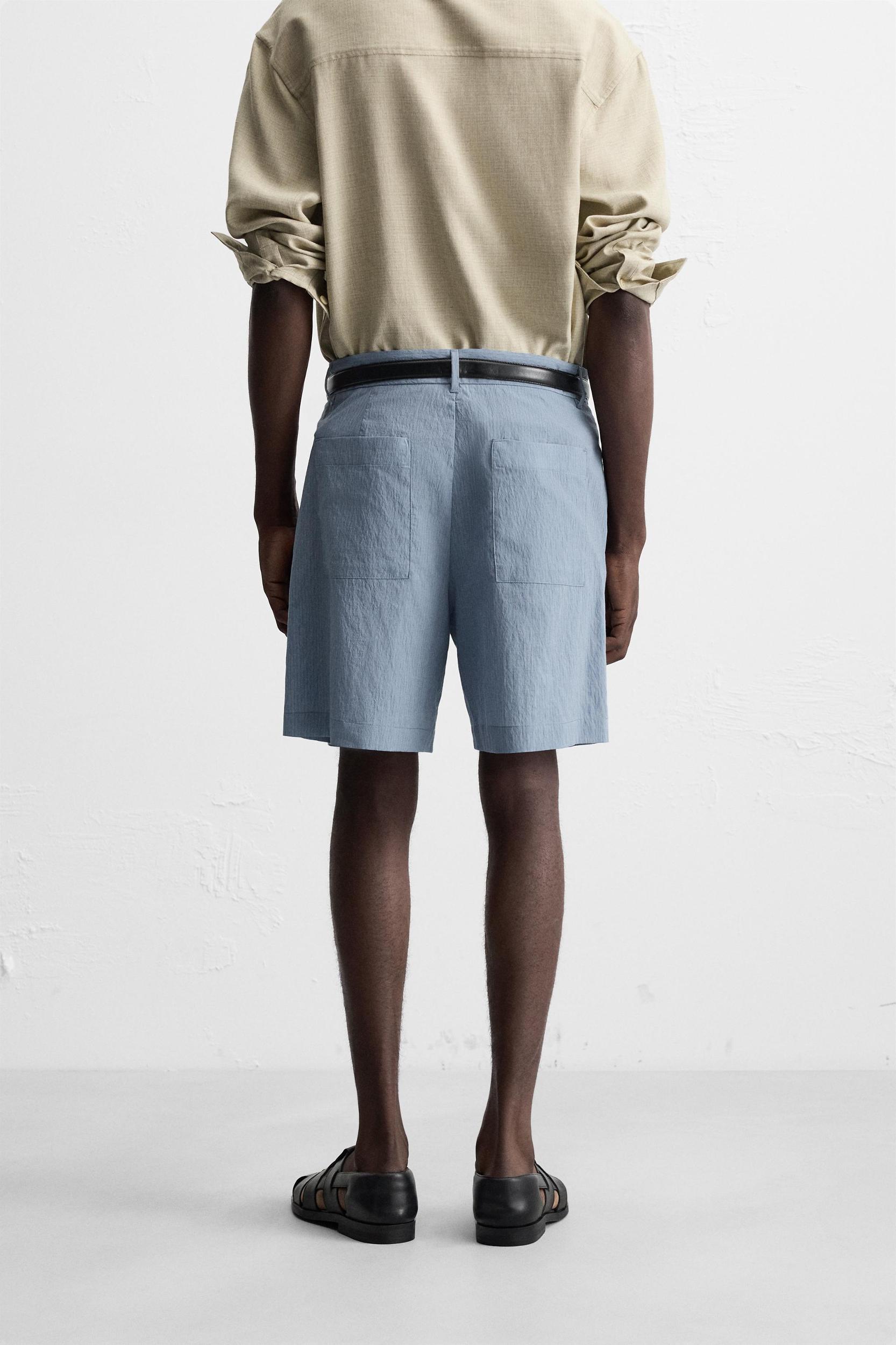 STRIPED CRINKLED EFFECT BERMUDA SHORTS Product Image