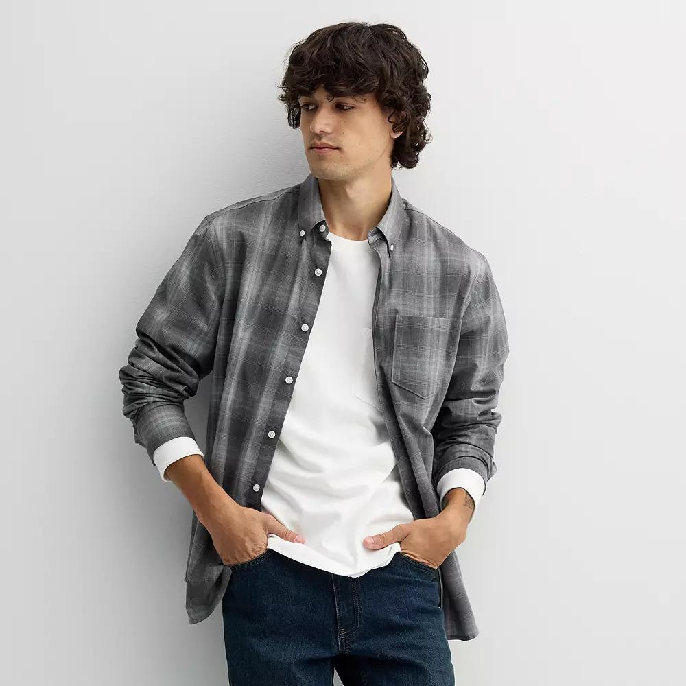 Men's Sonoma Goods For Life® Long Sleeve Perfect Length Button-Down Shirt, Size: Medium, Grey Grey Heather Product Image