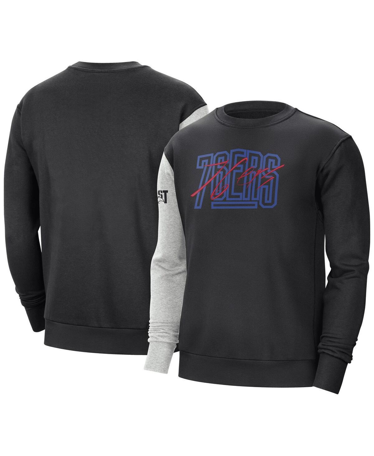 NIKE Men's  Black, Heather Gray Philadelphia 76ers Courtside Versus Force & Flight Pullover Sweatshir In Black,heather Gray Product Image