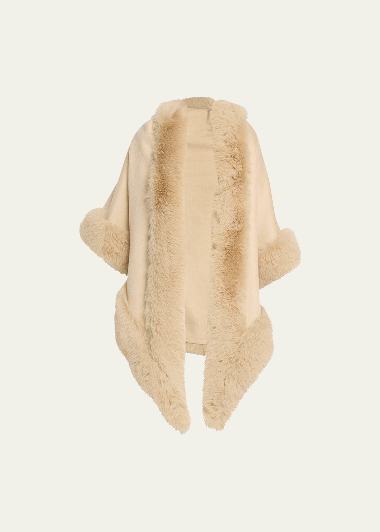 Cashmere Faux Fur Trimmed Diamond Wrap Product Image