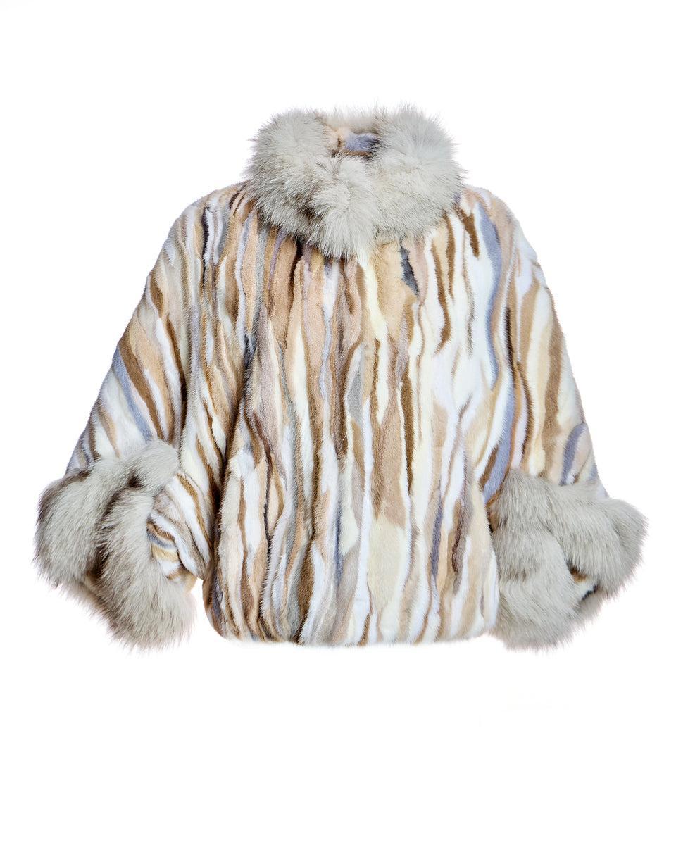 Semi Sheared Mink Section Cape with Fox Trim Product Image