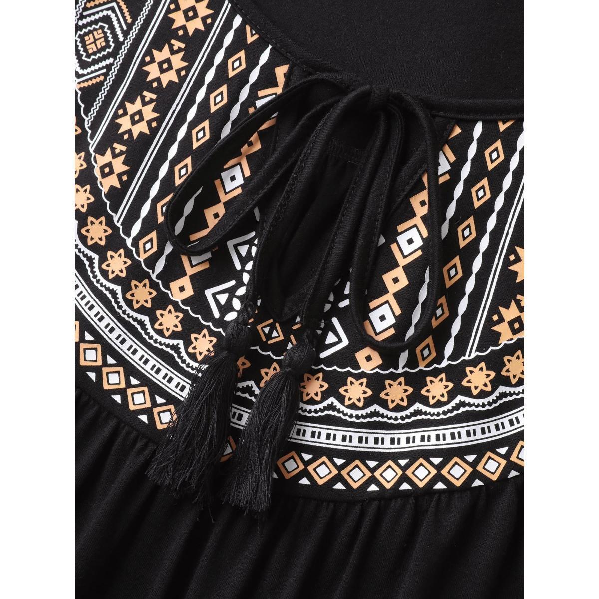 Plus Size Stretchy Boho Casual Tank Top Women Black Tie knot V-neck Vacation Tank Tops Camis BloomChic 18-20/2X Product Image