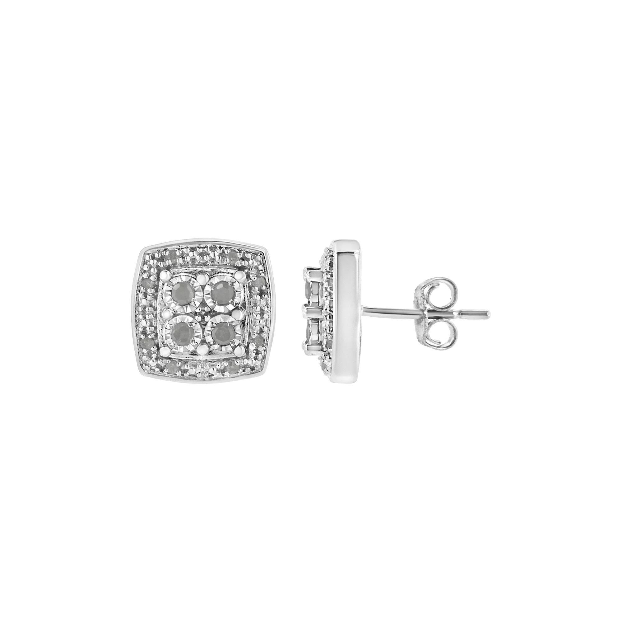 Haus of Brilliance Sterling Silver 1/4 Carat T.W. Diamond Square Milgrain Stud Earrings, Women's Product Image