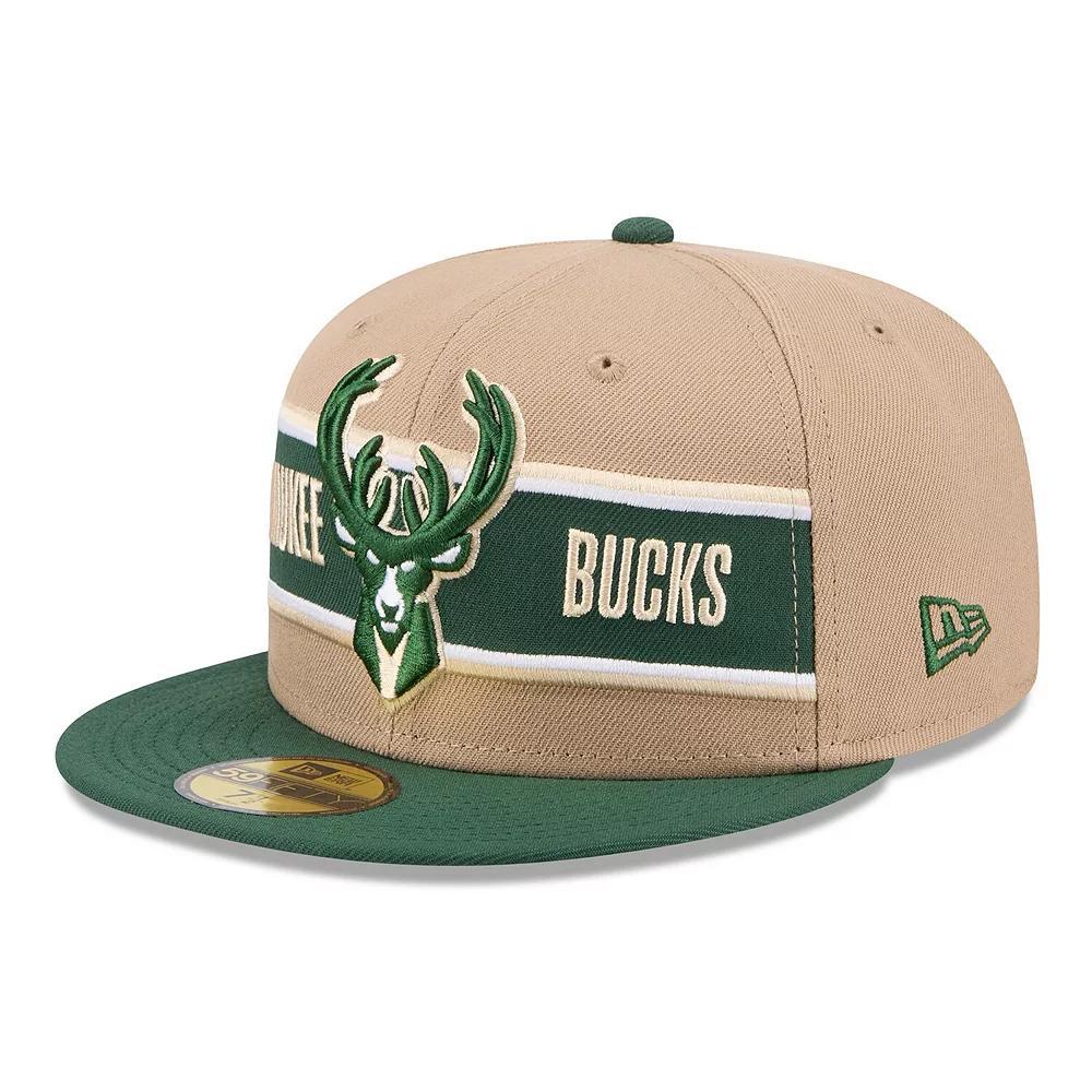 Men's New Era Tan/Hunter Green Milwaukee Bucks 2024 NBA Draft 59FIFTY Fitted Hat, Size: 7 1/8, Team Product Image