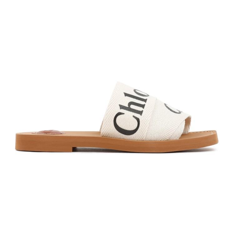 CHLOÉ Woody Linen Flat Sandals In White Product Image