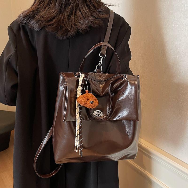 Flap Buckle Faux Leather Backpack Product Image