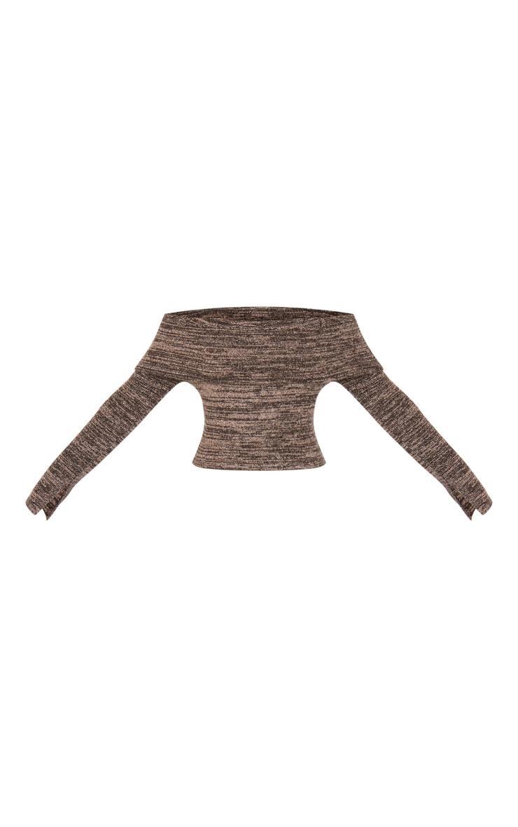 Tall Brown Knitted Bardot Long Sleeve Top Product Image