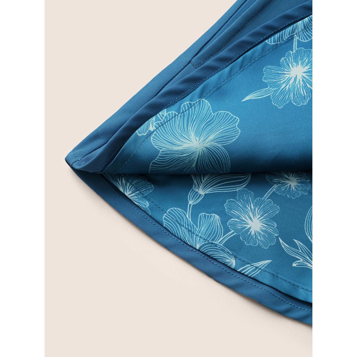 Plus Size Suit Collar Gathered Lined Floral Blazer Cerulean Women Work Plain Non Sleeve Elbow-length sleeve Suit Collar 14-16/1X Slanted pocket At the Office Blazers BloomChic Product Image