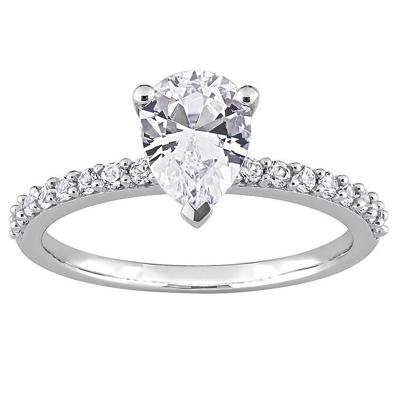 Stella Grace 10k White Gold Lab-Created White Sapphire Pear-Cut Engagement Ring, Womens Product Image