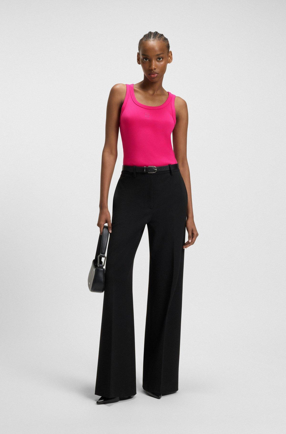 HUGO - Ribbed tank top with embroidered stacked logo - Pink Product Image