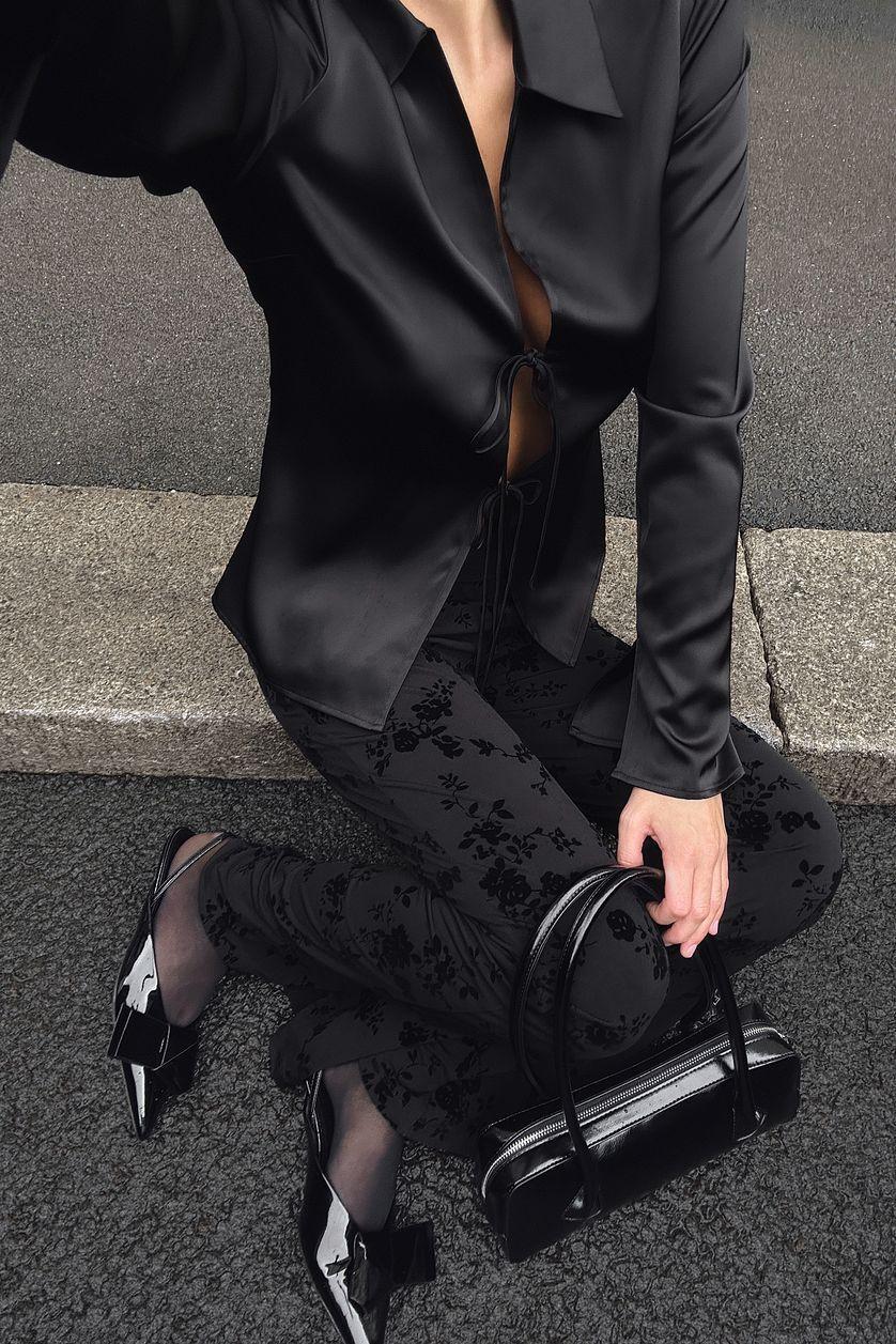 Tie Front Satin Blouse Product Image